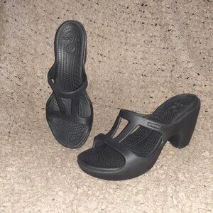 Cyprus II-Black Chunky Block Heel Slip On Sandals Size W10-Near Mint